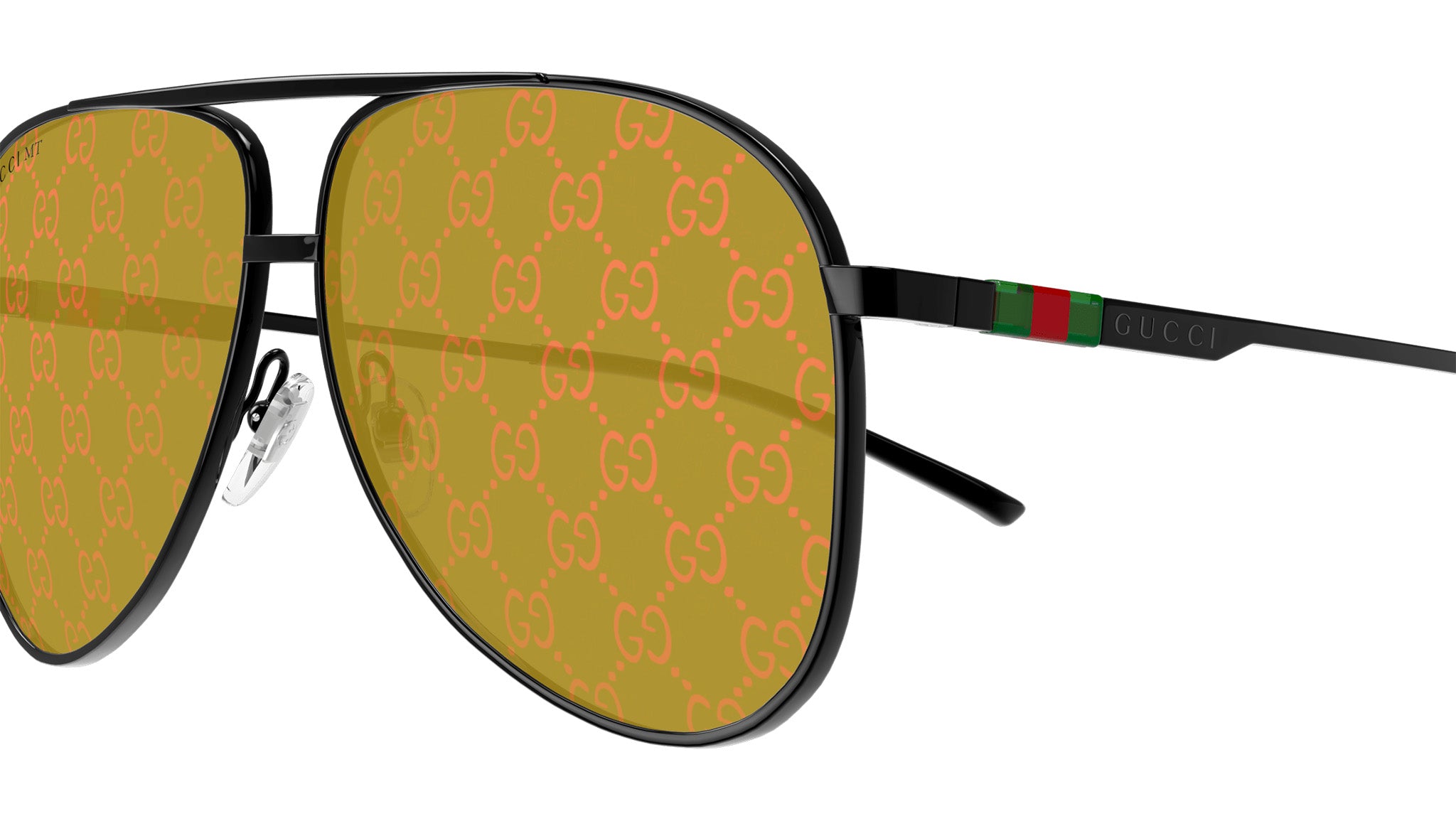 Gucci GG1677S 005 Black Yellow Pilot Sunglasses - eye-oo.com