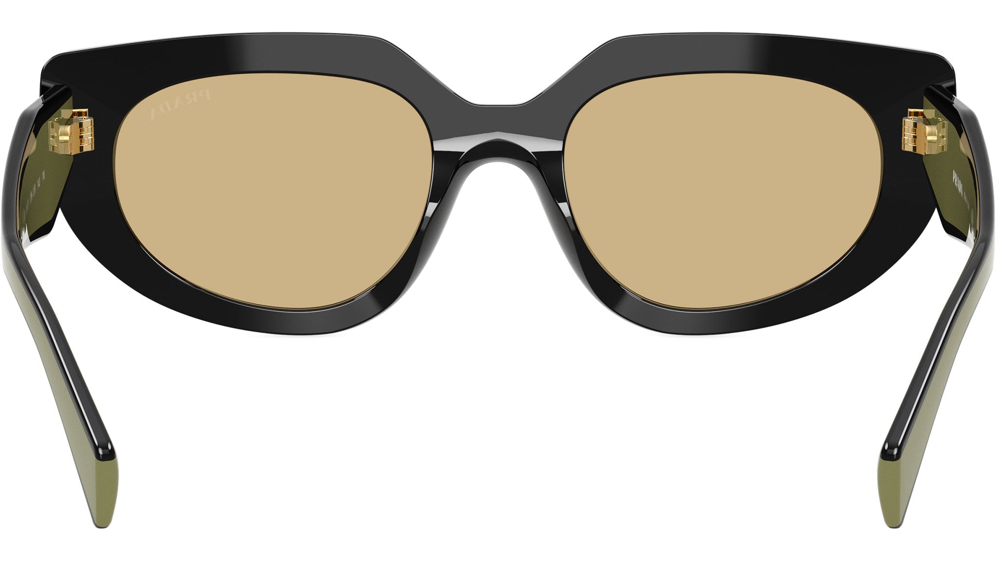 New PRADA Sunglasses Black Round Frame Yellow Brown Lens Women\'s PR D02S Prada Sunglasses 03K10R Black - eye-oo.com main image 2
