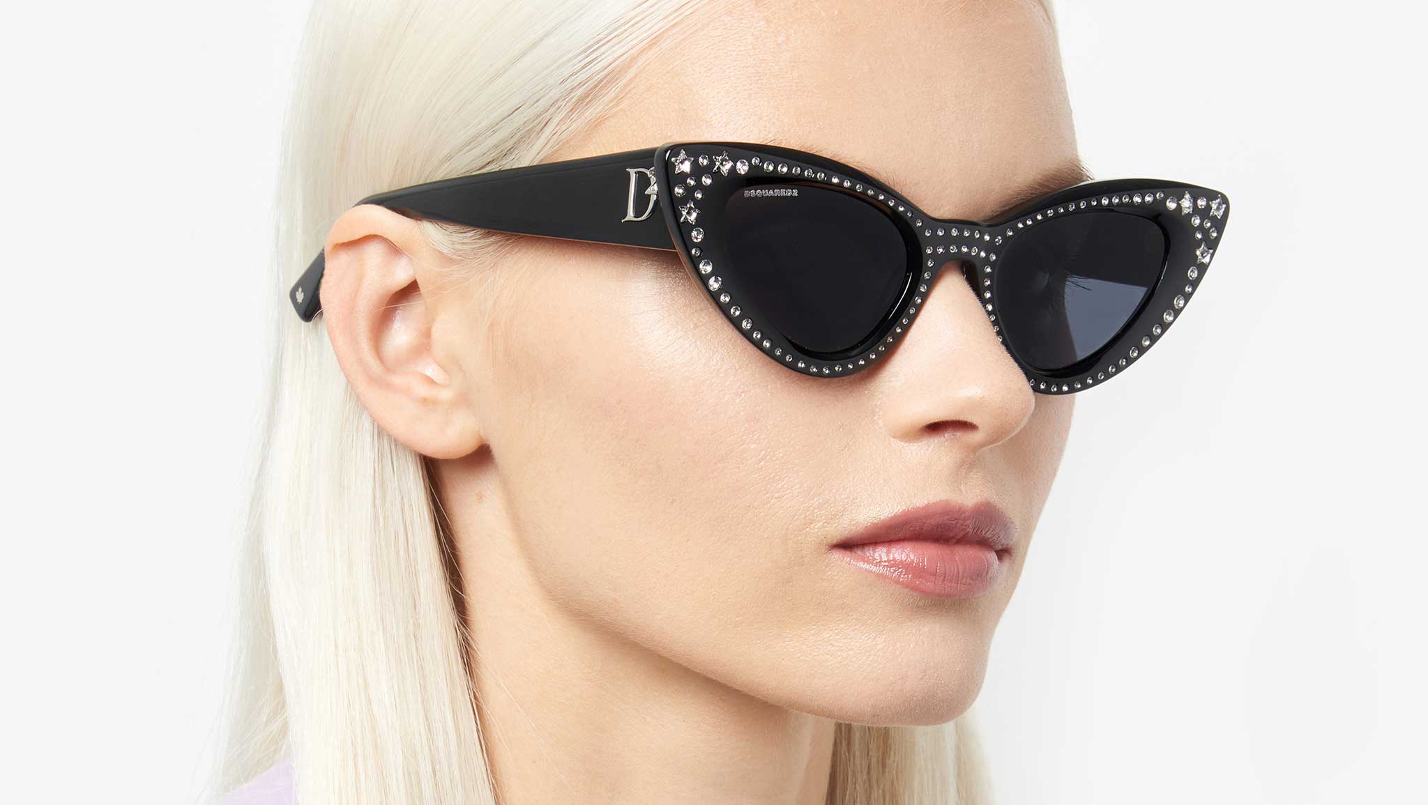 Luxury DSquared2 sunglasses BLACK  CATEYE Dsquared2 Black Cat-Eye Sunglasses with Silver Floral Accents main image 4