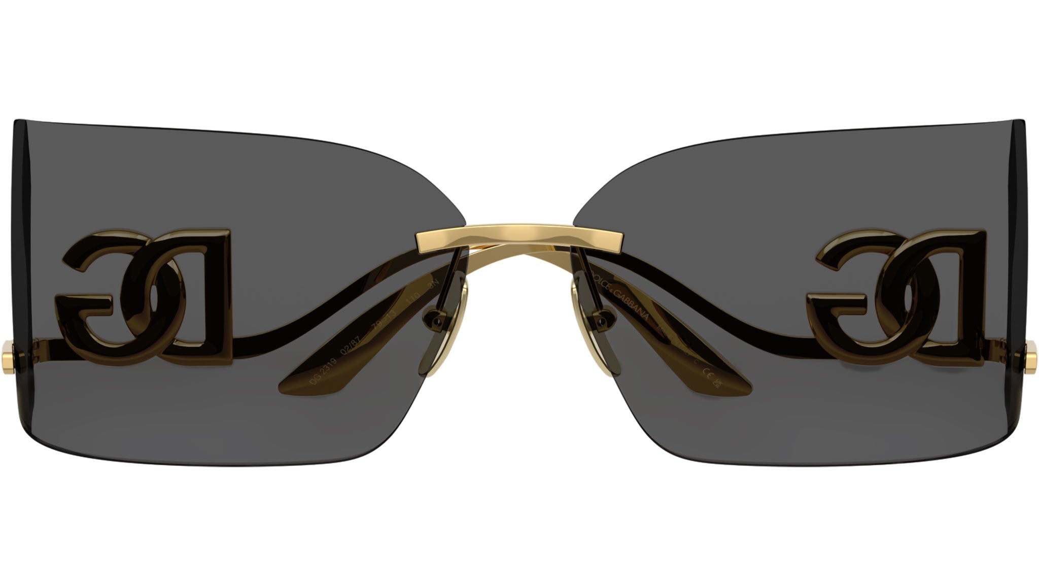 Dolce & Gabbana DG2319 02/87 Sunglasses Gold Rectangle Frame, Dark Grey Lenses DG2319 Sunglasses - Dolce & Gabbana Authorized Retailer  main image 3