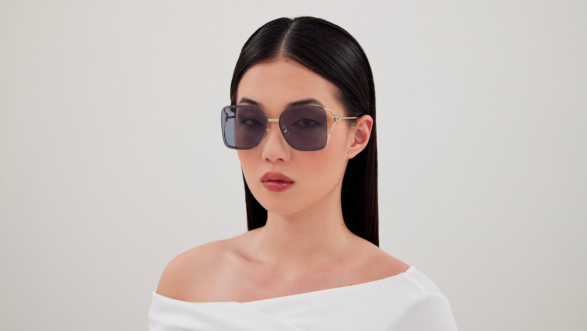 Gucci GG1713SA 001 Gold Grey Rectangular Sunglasses - eye-oo.com