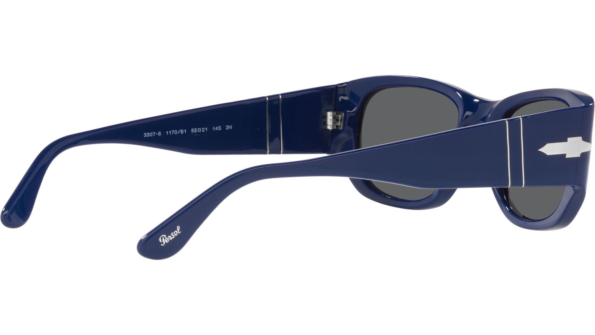 Persol PO3307S Occhiali Da Sole Rettangolari - Montatura Marrone, Lenti Polarizzate Blu Scuro, Sistema Meflecto, Made In Italy, Protezione UV 100%