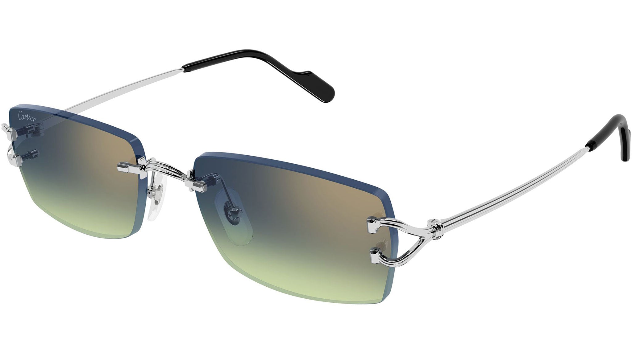 カルティエ　希少　トリニティ スリーカラー　ブルーカボション　フォトフレーム Cartier CT0550S 003 Sunglasses Shiny Platinum Blue - eye-oo.com