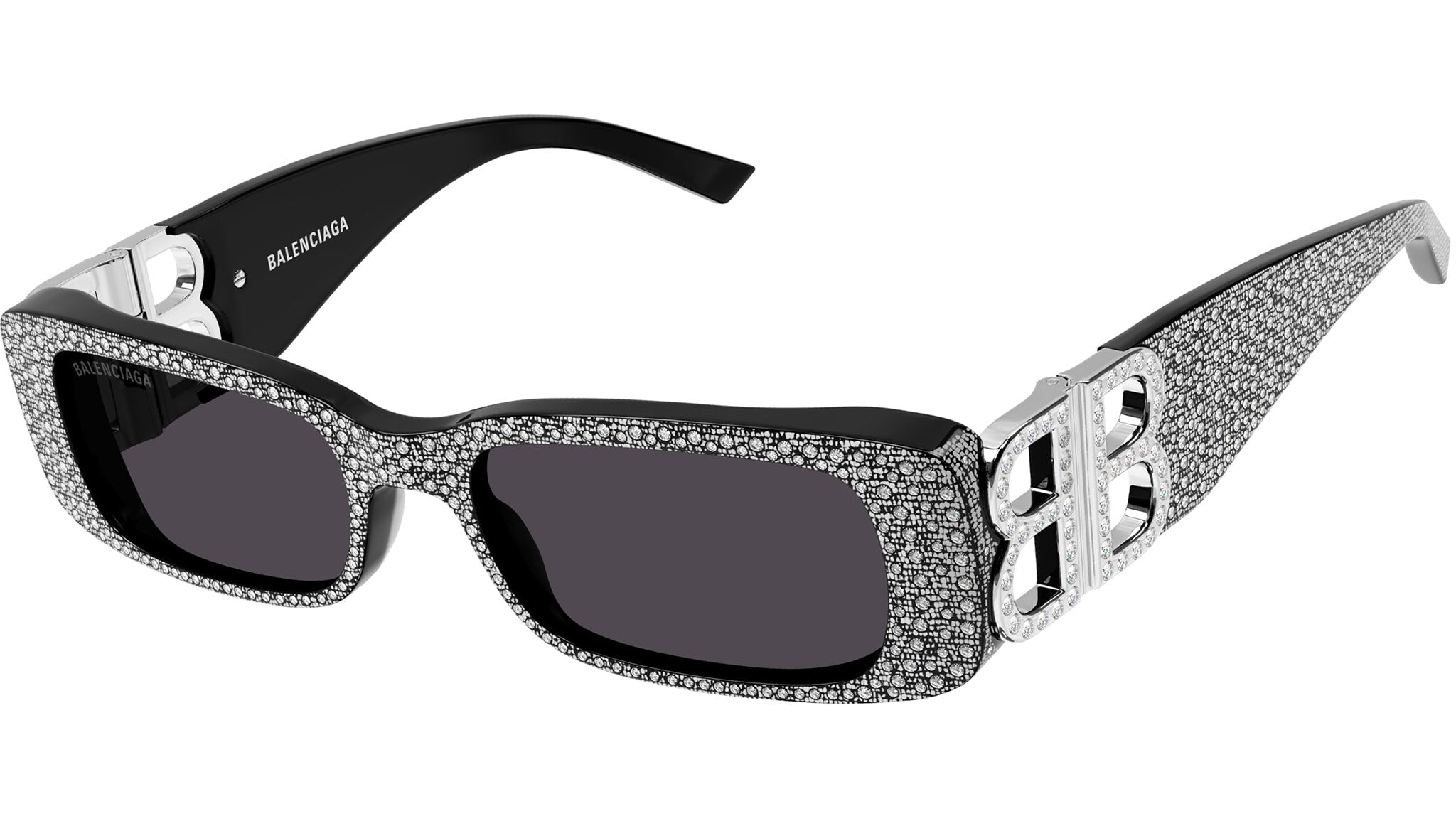 Balenciaga Dynasty Rectangle BB0096S 013 Rhinestones Grey Sunglasses